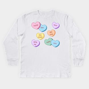 Rude Candy Hearts Pattern Kids Long Sleeve T-Shirt